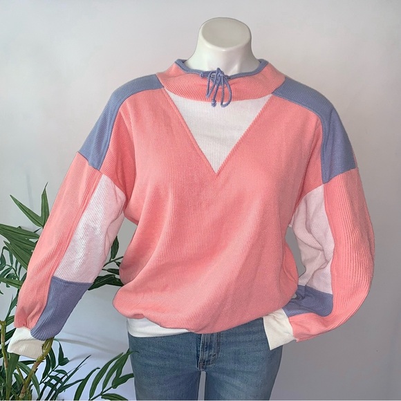 Vintage Tops - v i n t a g e :: Sporty Slouchy Ribbed Colorblock Sweatshirt NOS